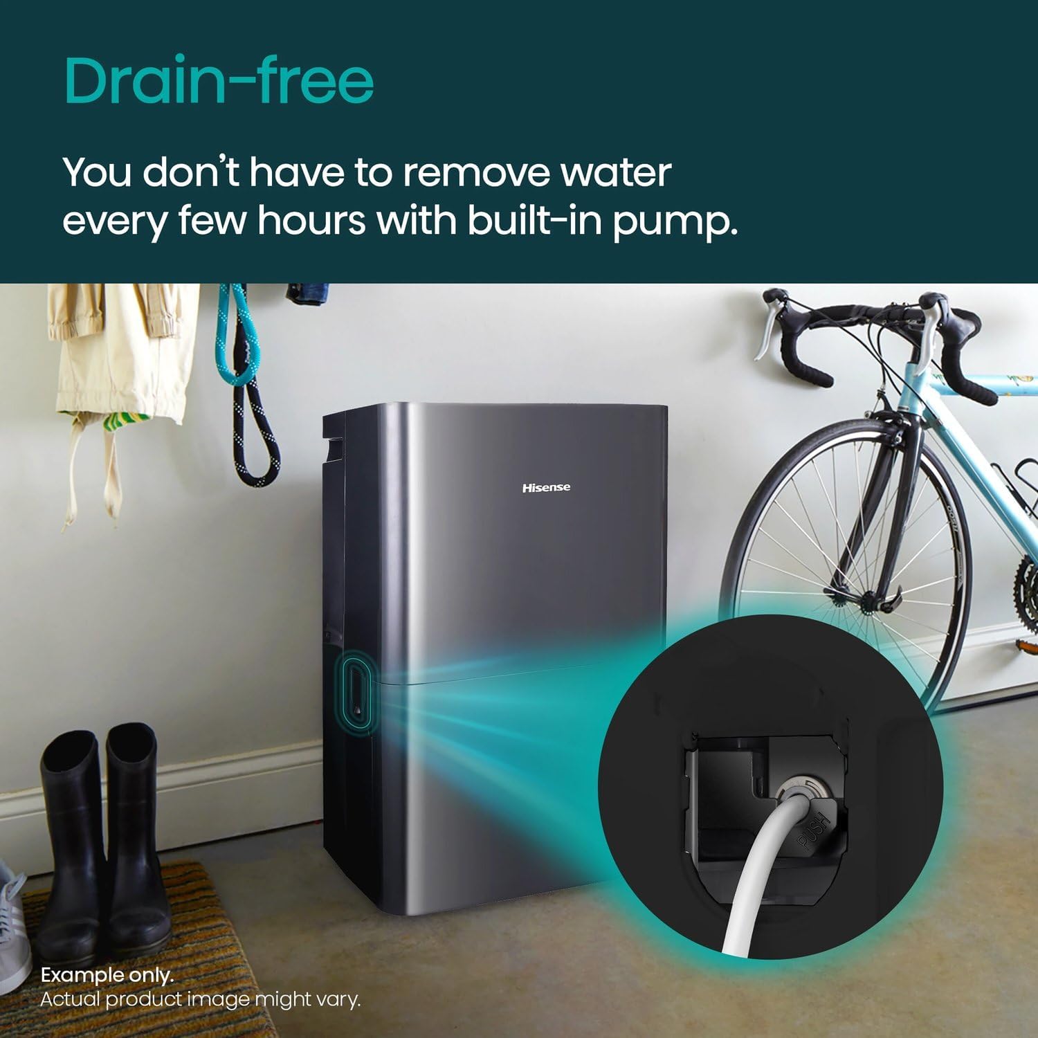 Hisense 50 Pint Portable Dehumidifier with Built-In Pump in Black, Energy Efficient Quiet Humidity Absorber for Bathroom Bedroom Garage Attic Home House Crawl Space Closet