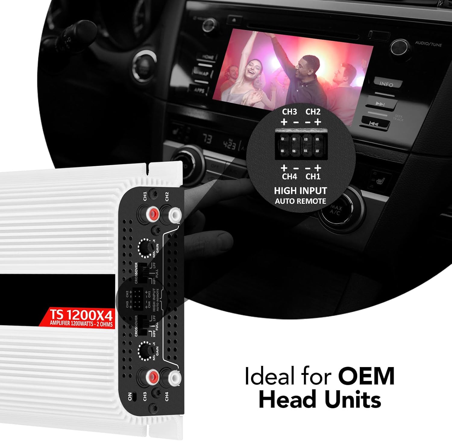 Taramps TS 1200x4 Amplifier Car Audio 1200W RMS 2 Ohms 4 Channels 2 Bridged Channels, Full Range Crossover Fixed RCA/Wire Input - Multichannel Class D