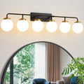 Black Gold Bathroom Light Fixtures Over Mirror, Modern Vanity Lighting with Milk White Glass Globe Shades 6-Light Farmhouse Wall Sconce