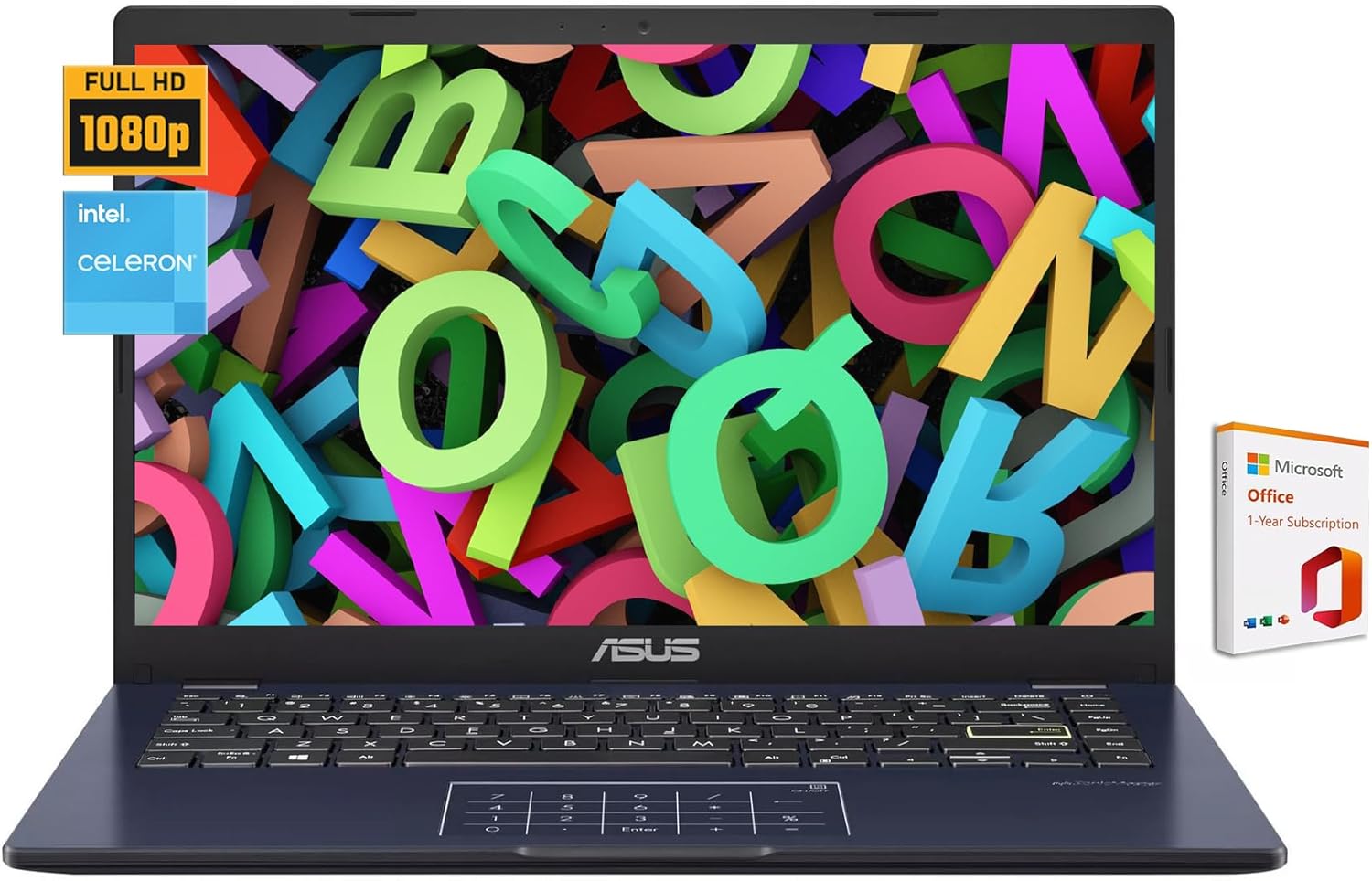 ASUS 2024 Business Laptop, 14" FHD Display, Intel Celeron N4500, 1-Year of Microsoft 365, 4GB RAM, 64GB eMMC, Intel Graphics, Wi-Fi 5, Windows 11