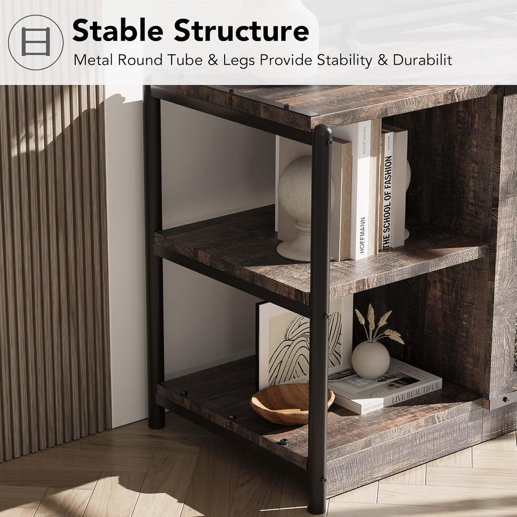 IDEALHOUSE Farmhouse TV Stand for 65/75 inches TVs, Entertainment Center with Storage Cabinet, Industrial Media Console Cabinet Table, Living Room Media Furniture, Rustic Oak