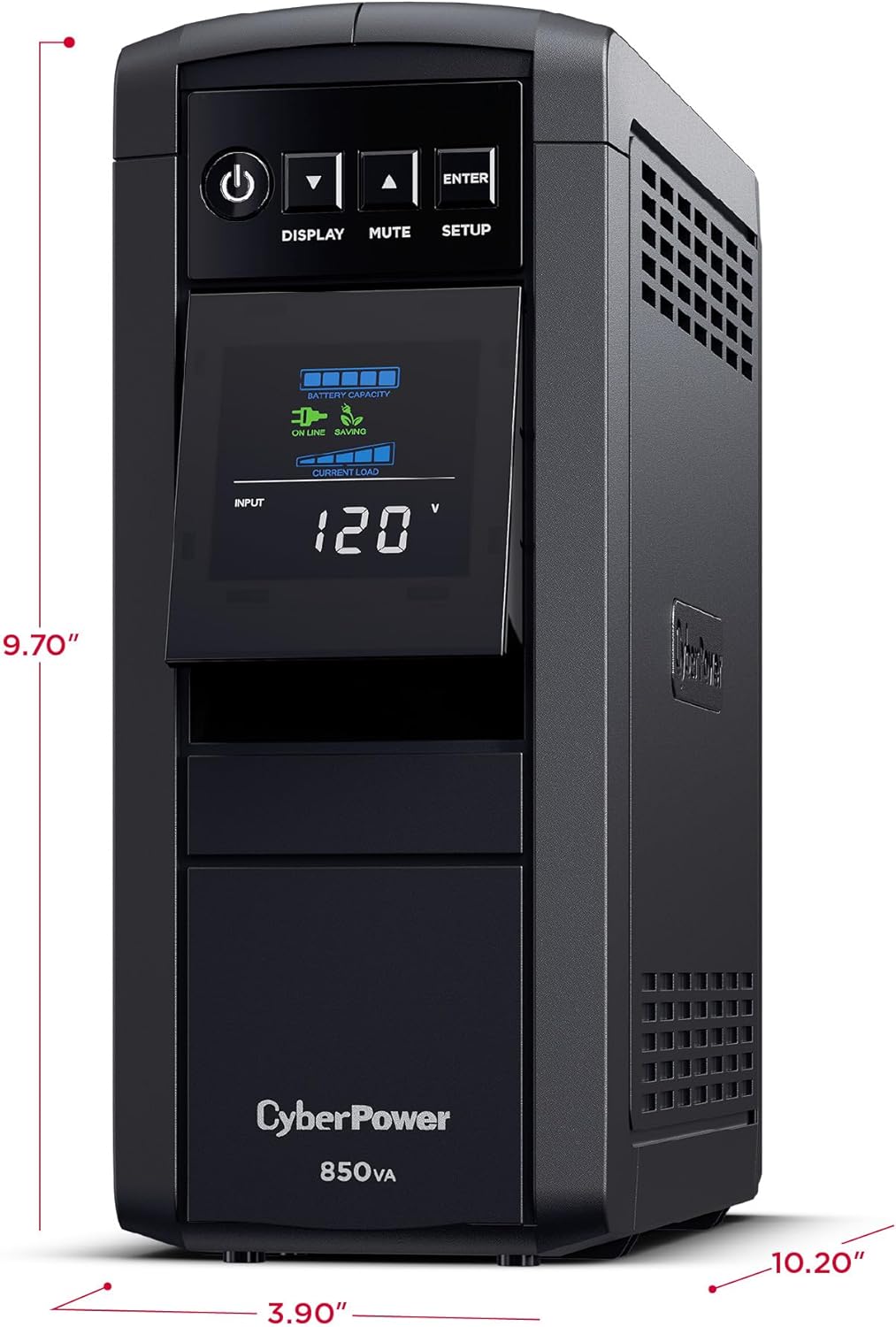 CyberPower CP850PFCLCD PFC Sinewave UPS Battery Backup and Surge Protector, 850VA/510W, 10 Outlets, AVR, Mini-Tower, UL Certified
