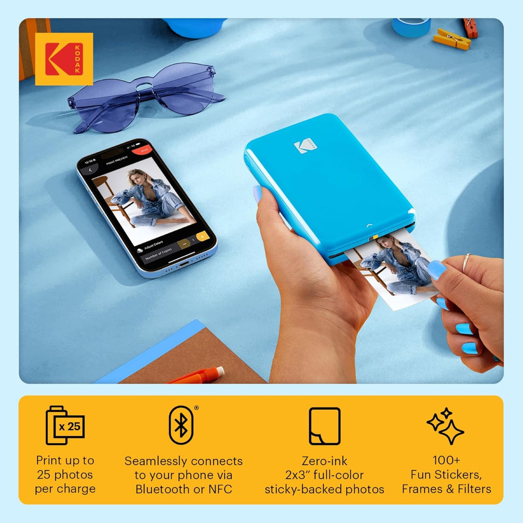 Kodak Step Wireless Photo Printer 2x3 inches Zink Paper Technology & Kodak App for iOS & Android (Blue) Scrapbook Bundle