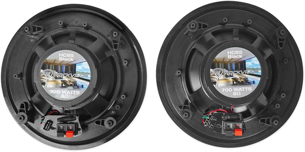Rockville HC85 8-in 700-Watt in-Ceiling Home Theater Speakers 8-Ohm Black, Polypropylene Cone, Mylar Dome Tweeter, Paintable Grills, 4-Piece