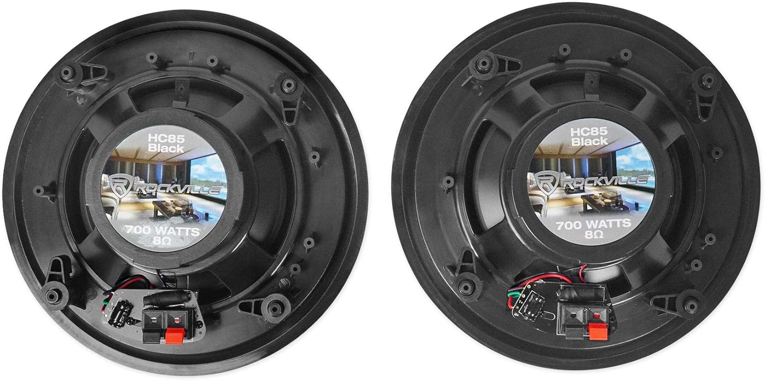 Rockville HC85 8-in 700-Watt in-Ceiling Home Theater Speakers 8-Ohm Black, Polypropylene Cone, Mylar Dome Tweeter, Paintable Grills, 4-Piece