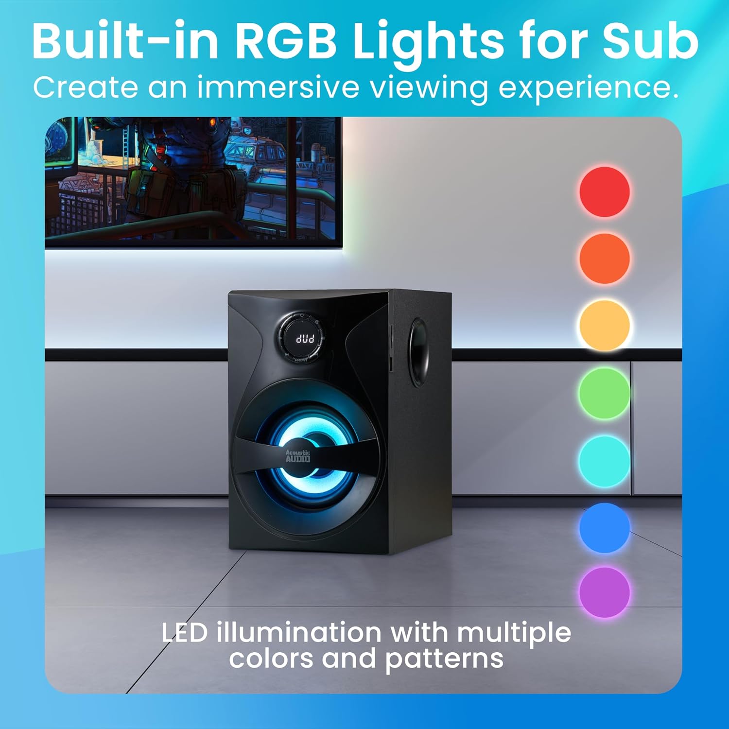 Goldwood Bluetooth 5.1 Surround Sound Home Theater Speaker System with LED Display, FM Tuner, USB/SD Inputs - 6-Piece Set with Remote Control, Black