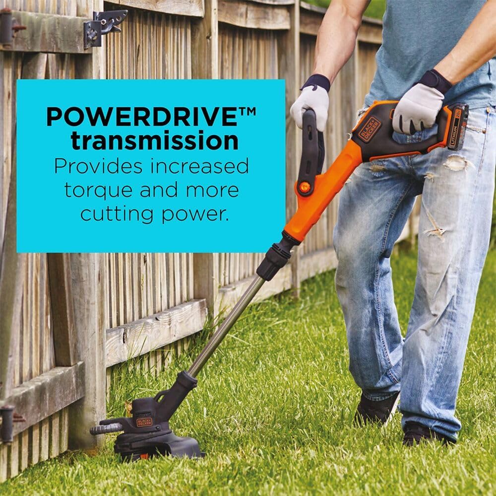 BLACK+DECKER 20V MAX 12 Inch Weed Eater Cordless String Trimmer and Wheeled Edger Lawn Tool with Spool, 2.5Ah Battery and Charger Included, Lightweight, 2 Speed PowerDrive (LST522)
