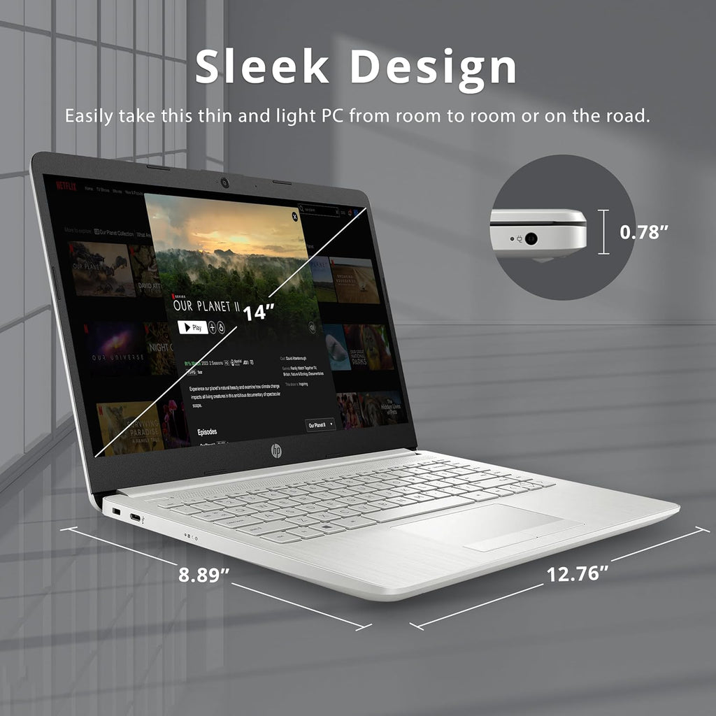 HP Stream 14" HD BrightView Laptop, Intel Celeron N4120 Processor, 8GB RAM, 64GB SSD, Intel UHD Graphics, 720p Webcam, WiFi, HDMI, Win 11 S, Silver (Renewed)