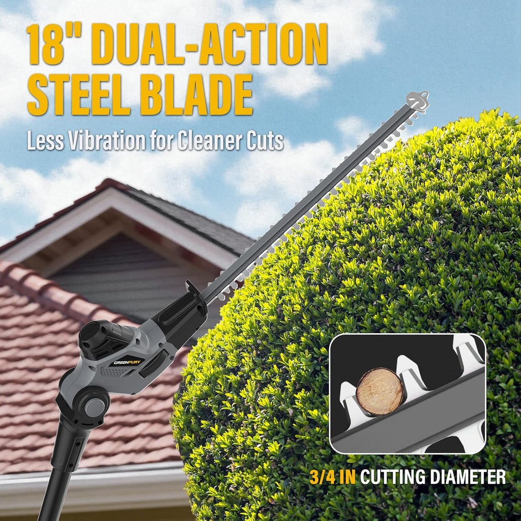 2-in-1 Cordless Pole Saw & Hedge Trimmer Compatible with Dewalt 20V Max Battery, 18" Dual-Action Blade & 8" Pole Saw Attachment, Sectional Extension Pole Up to 16 FT, Tree Trimmer (Tool Only)