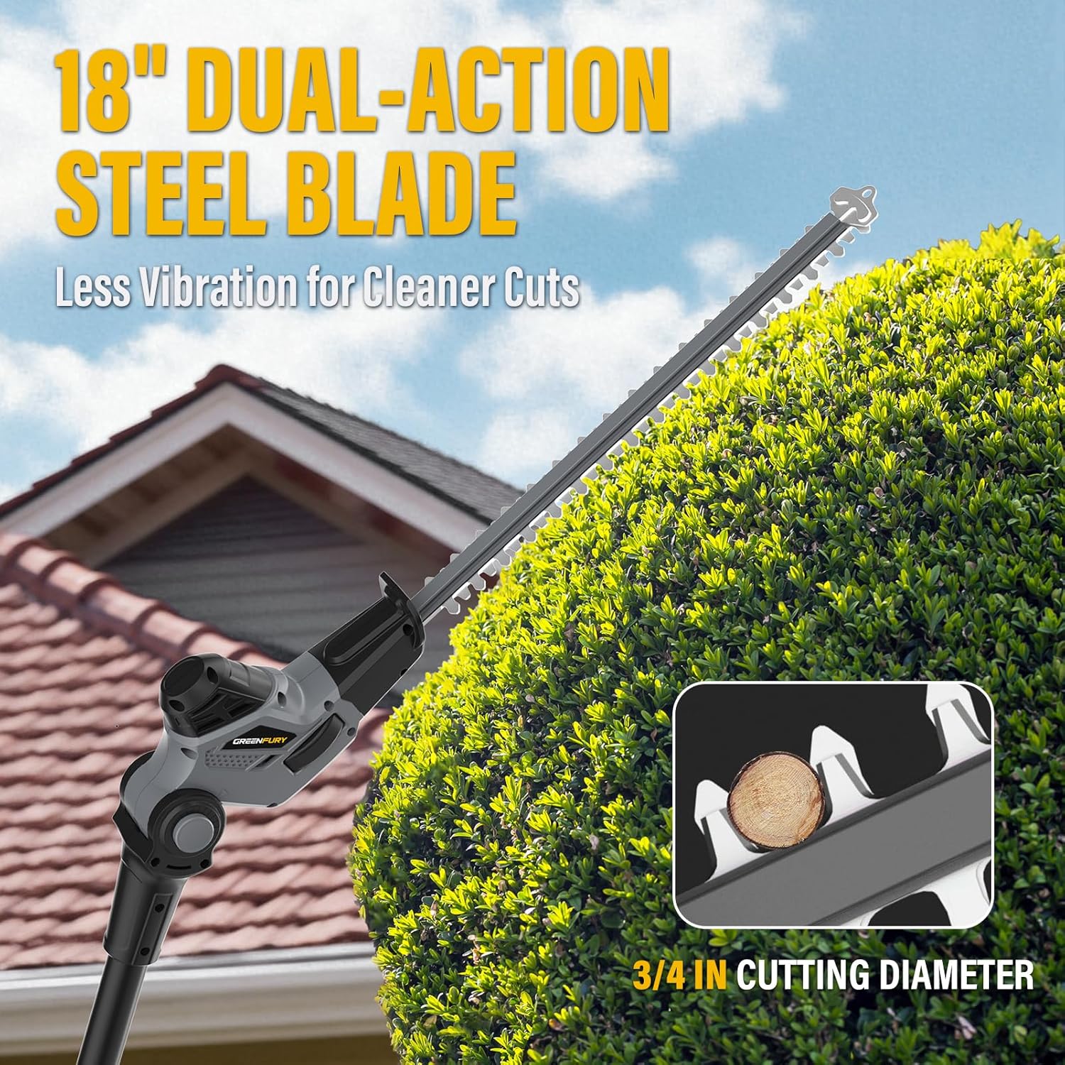 2-in-1 Cordless Pole Saw & Hedge Trimmer Compatible with Dewalt 20V Max Battery, 18" Dual-Action Blade & 8" Pole Saw Attachment, Sectional Extension Pole Up to 16 FT, Tree Trimmer (Tool Only)
