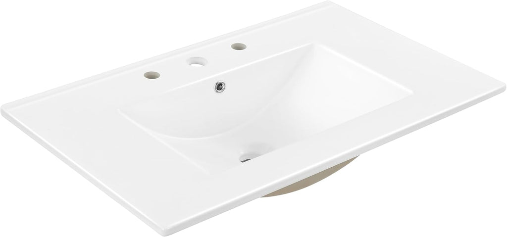 JONATHAN Y Ancillary White 30 in. W x 18.25 in. D Ceramic Vanity Sink Top with 3-Hole Rectangular Single Sink Basin SNK1002A