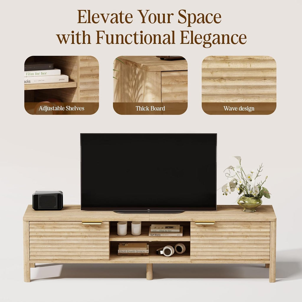 IKALIFE TV Stand for Living Room - up to 65 Inch TVs Mid Century Modern Entertainment Center with Storage and Adjustable Shelves, Media Console Table Oak 59"
