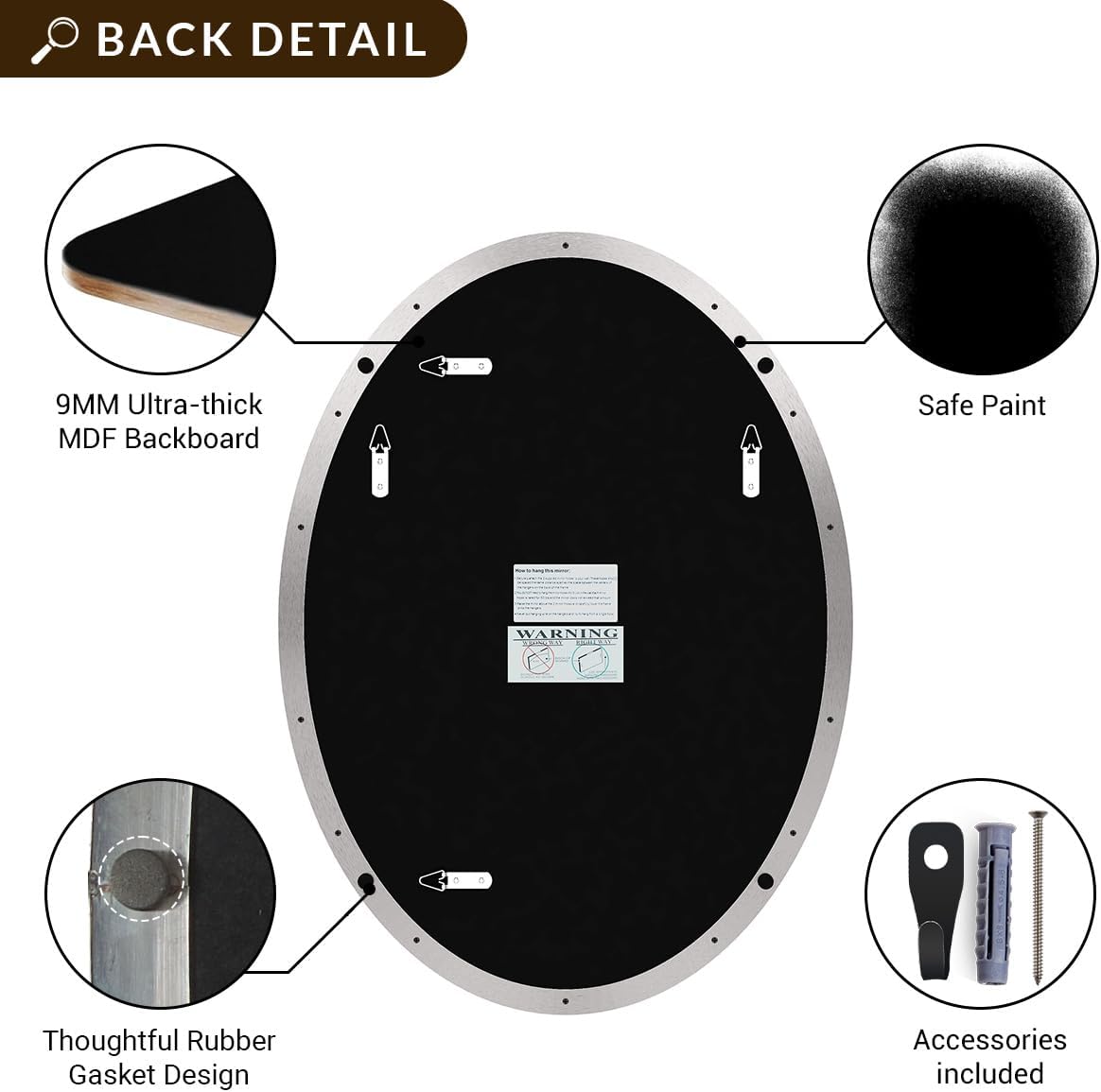 ANDY STAR Brushed Nickel Oval Mirrors for Bathroom, 22x30 Inch Silver Stainless Steel Metal Framed Oval Wall Mirror, Modern Vanity Mirror Wall Mount Horizontal or Vertical