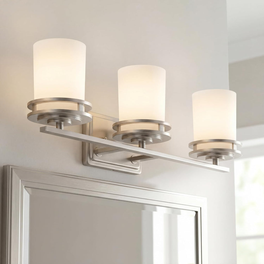 Kichler Hendrik 24" Vanity Light in Brushed Nickel, 3-Light Modern Bathroom Vanity with Satin Etched Cased Opal Glass, (24" W x 8" H), 5078NI