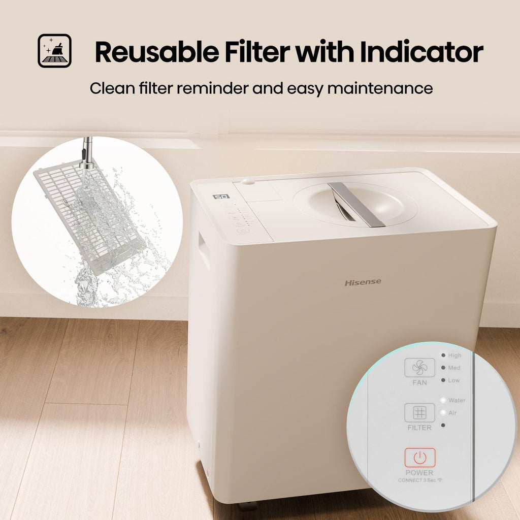 Hisense 50 Pint Lift-Up Portable Dehumidifier with Built-In Pump in White, Energy Efficient Quiet Moisture Extractor for Bathroom Bedroom Garage Attic Home House Crawl Space