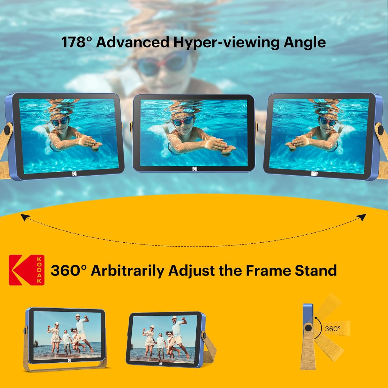 Kodak WiFi Digital Picture Frame 10.1 inch with 16GB Built-in Memory,4000mAh Battery,1280 * 800 Touch Screen Cloud 2.4GHz WiFi, Auto-Rotate, Kodak APP, Gift for Friends Family(Blue, 10 inch)