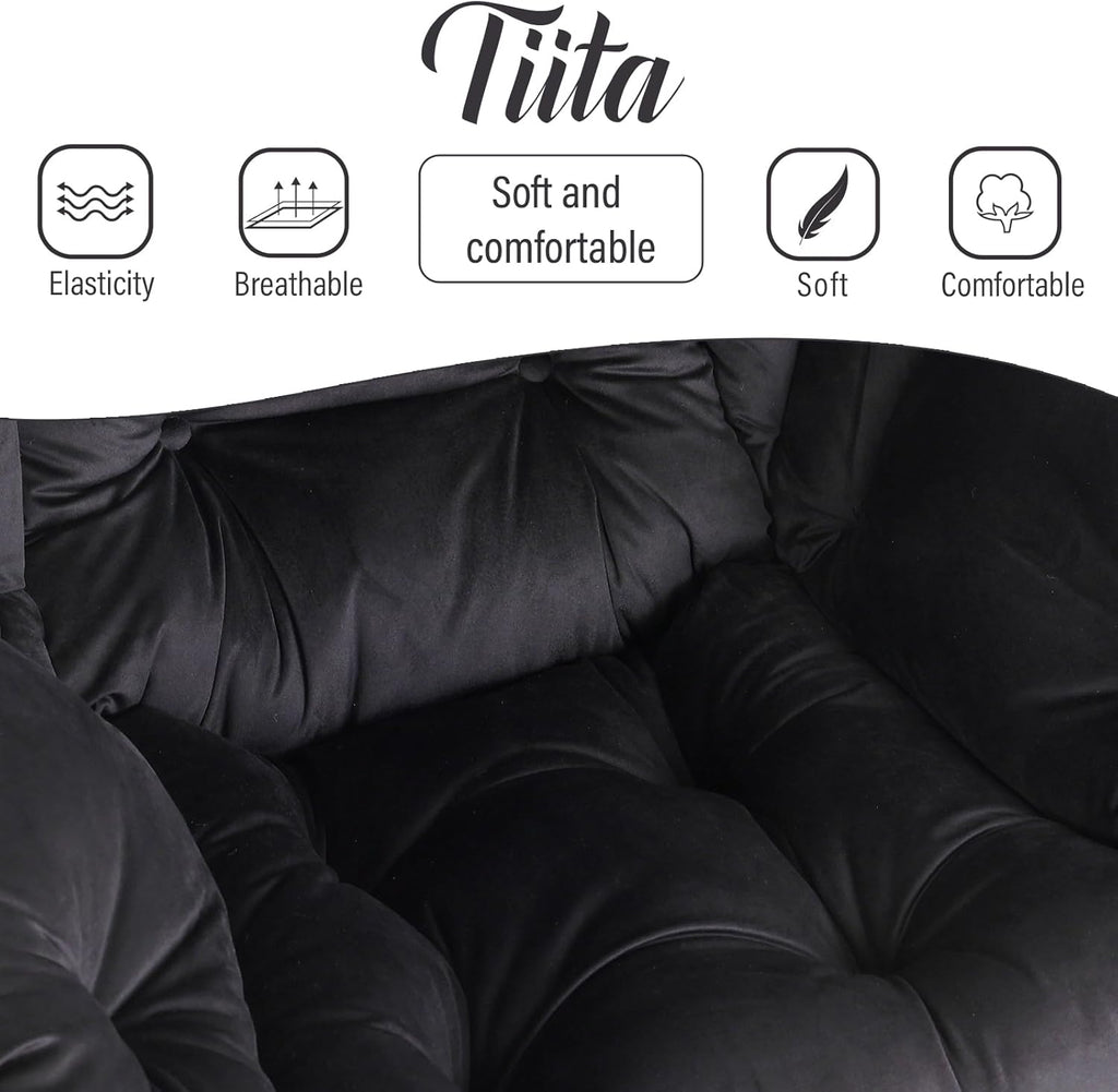 Tiita Lazy Chair with Ottoman, Black Modern Large Accent Chair, Comfy Leisure Sofa Armchair with Ottoman, Reading Chair with Footrest for Bedroom, Living Room, Dorm Rooms, Velvet Black