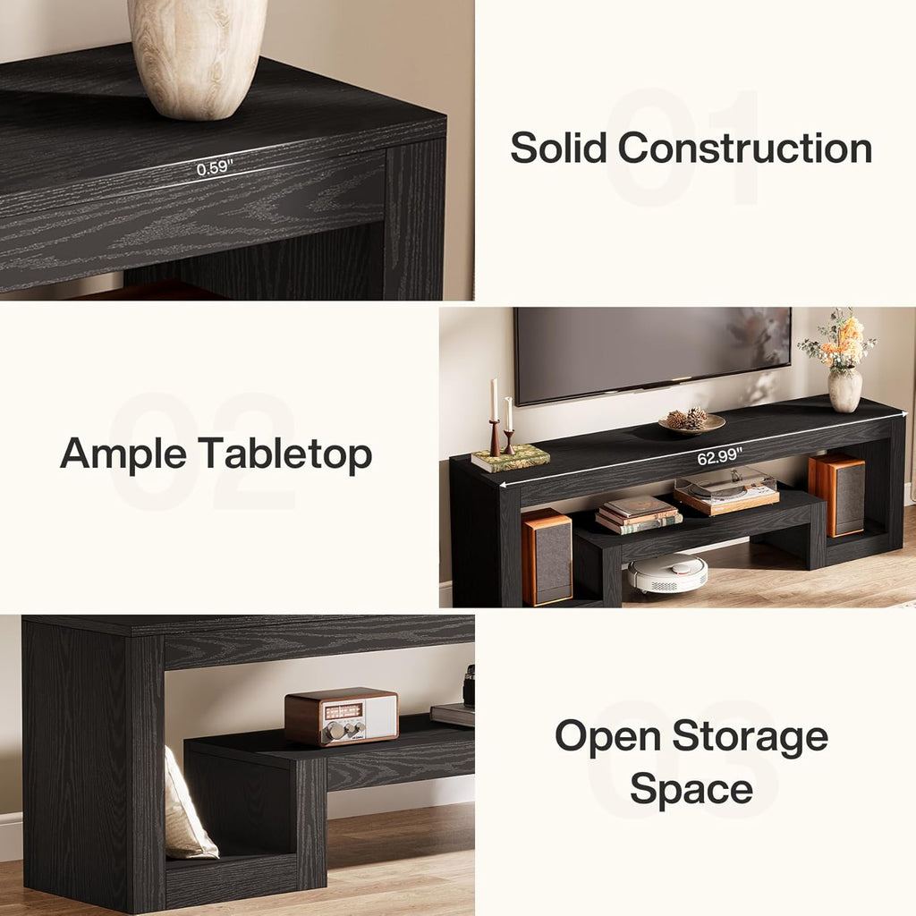 Tribesigns 63" TV Stand for 55/60/65/75-Inch TVs, Farmhouse Entertainment Center with Open Storage Shelves, Television Stands TV Console for Living Room, Bedroom, Black