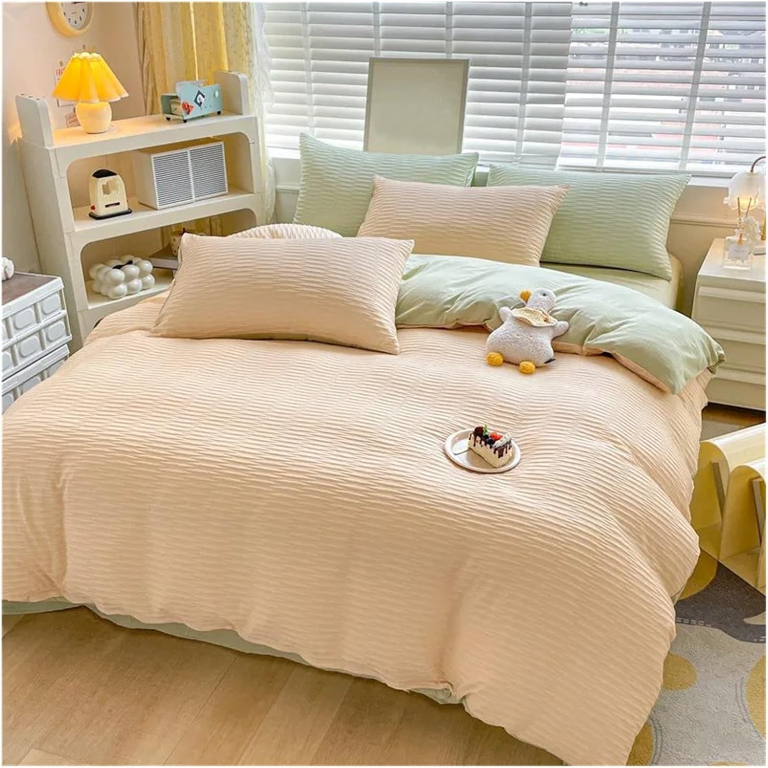 Bed, Simple Bedding Set Washed Cotton Duvet Cover Sheet Pillowcase Bedding Double Bed Double Queen Size 3/4 Piece Set