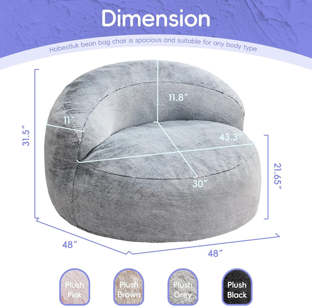 Hobestluk Bean Bag Chair Giant Bean Bag Chairs for Adults Big Bean Bag Chair with Memory Foam Filler Adults Large Beanbag with Faux Fur Cover for Bedroom (Plush Grey,Oversize)