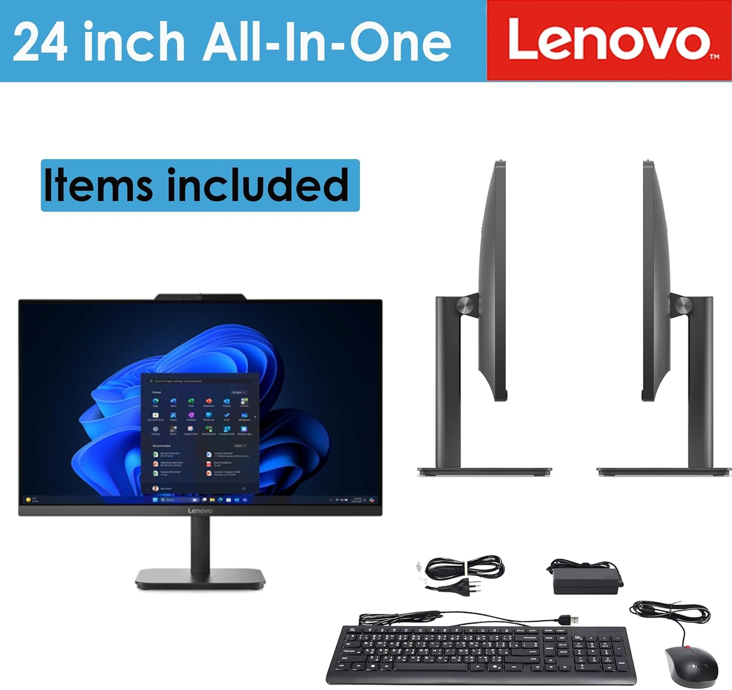 Lenovo IdeaCentre 24 All-in-One Desktop, 23.8" FHD IPS Display, Intel N100 Processor, 16GB RAM, 512GB PCIe SSD, Wi-Fi 6, Bluetooth 5.2, Windows 11 Home, Business & Home Office PC