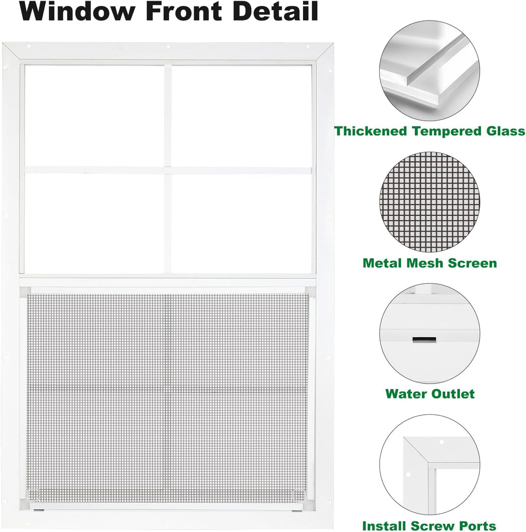 24" x 36" Shed Windows 2 Pack, Small Sliding Window with Tempered Glass & Metal Mesh Screen, Flush Mount Windows for Shed Chicken Coop Barn Household Garage Basement Cabin Playhouse