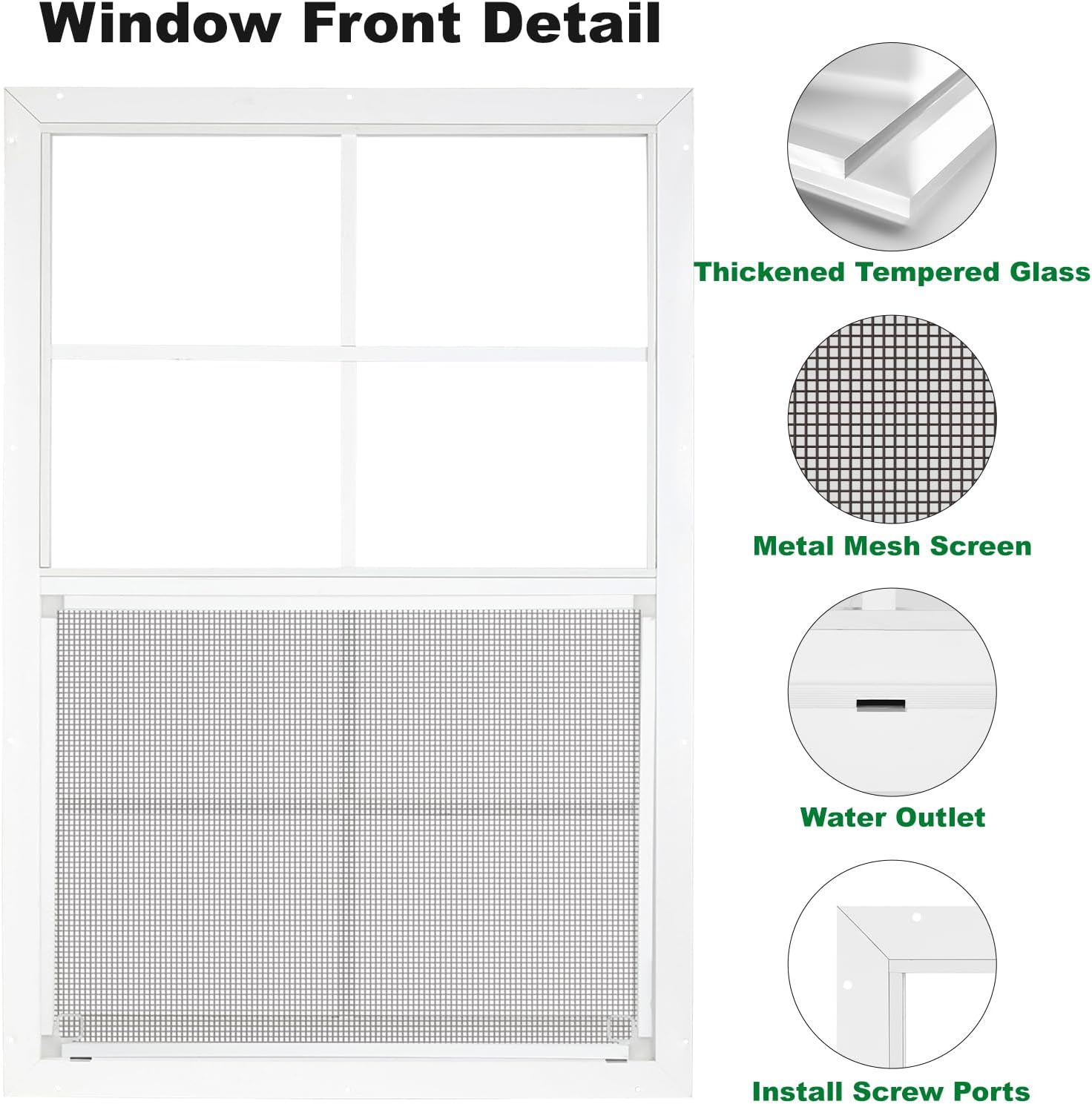 24" x 36" Shed Windows 2 Pack, Small Sliding Window with Tempered Glass & Metal Mesh Screen, Flush Mount Windows for Shed Chicken Coop Barn Household Garage Basement Cabin Playhouse
