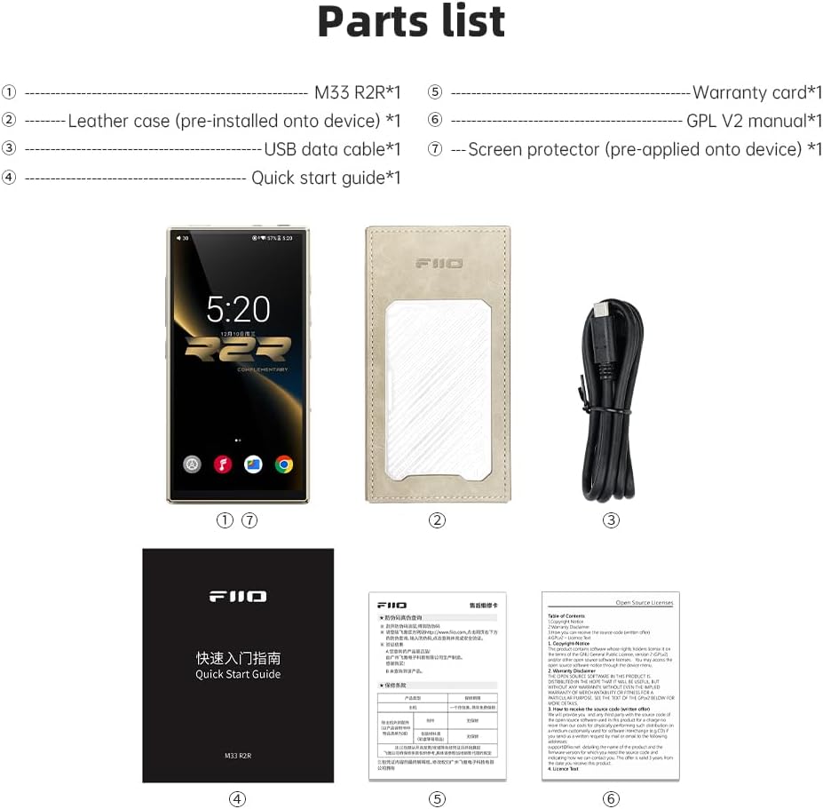 FiiO M33 R2R Portable HiFi Music Player, Snapdragon 680, 8GB RAM + 128GB Storage, True R2R DAC, XMOS XU316 USB Audio, 1100mW Balanced Output, AUTO EQ, 5.5” Full HD Display (Vintage Gold)