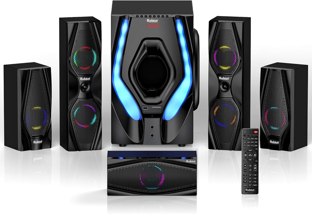 Bobtot Surround Sound Systems Home Theater System - 1200 Watts Peak Power 10" Subwoofer 5.1/2.1 Wired Audio Stereo Speakers Strong Bass with ARC Optical AUX Bluetooth Input