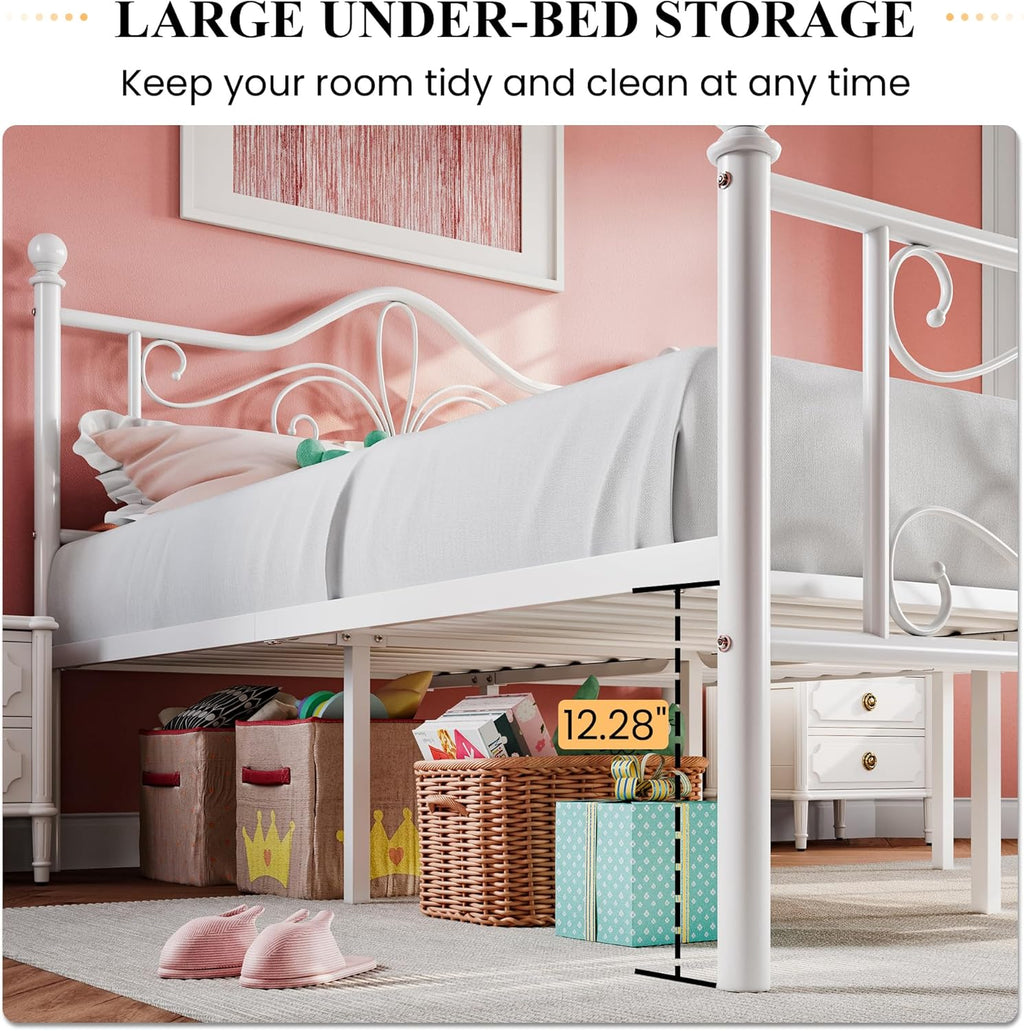 SHA CERLIN Full Size Bed Frame with Headboard,Metal Bed Frame with Butterfly Pattern Design Headboard & Footboard,No Box Spring Needed,Easy Assembly,White