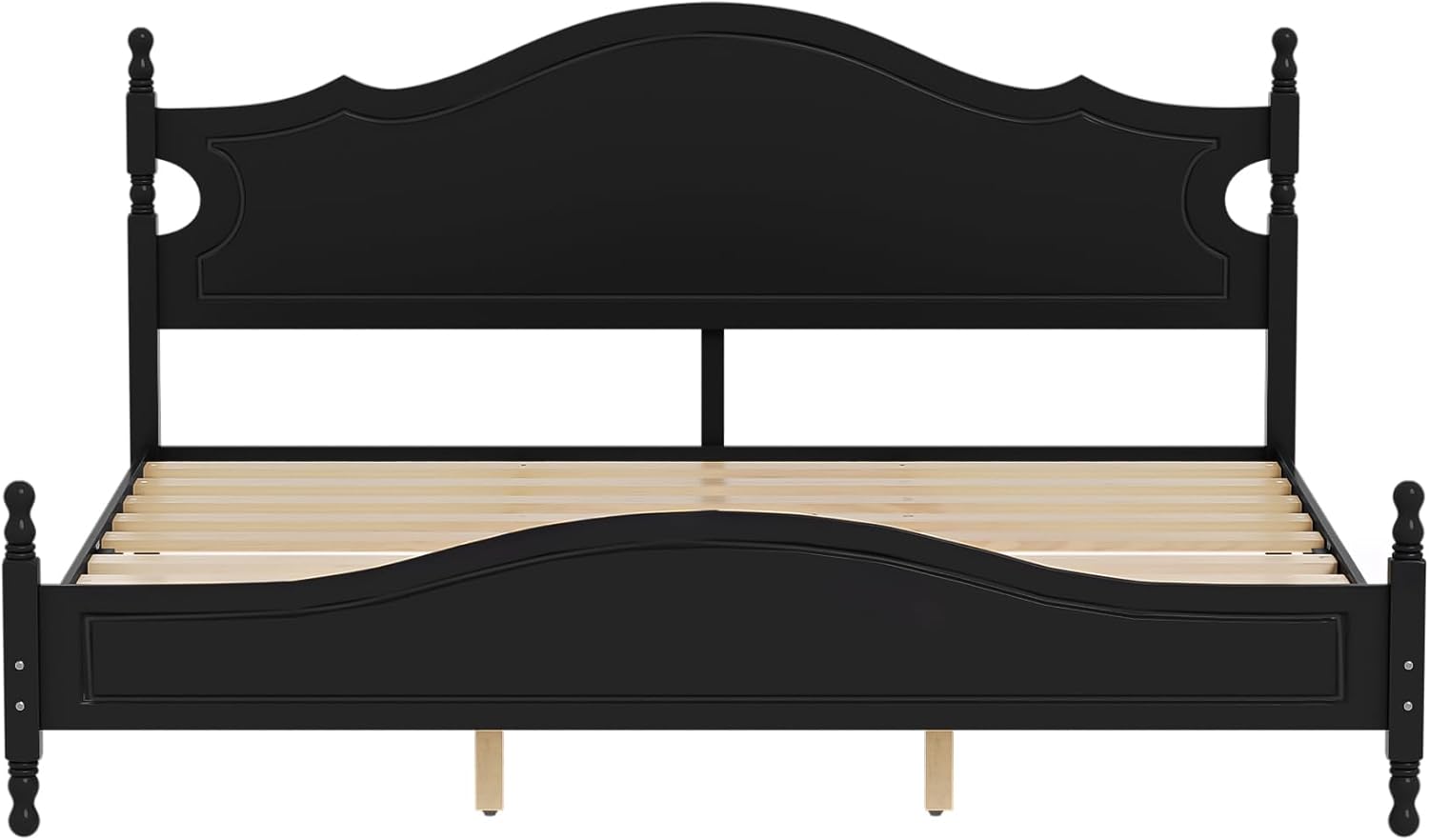Merax Retro Wood Platform Bed with High Headboard, King Bed Frame with Sturdy Legs/No Box Spring Needed/Easy Assemble Black