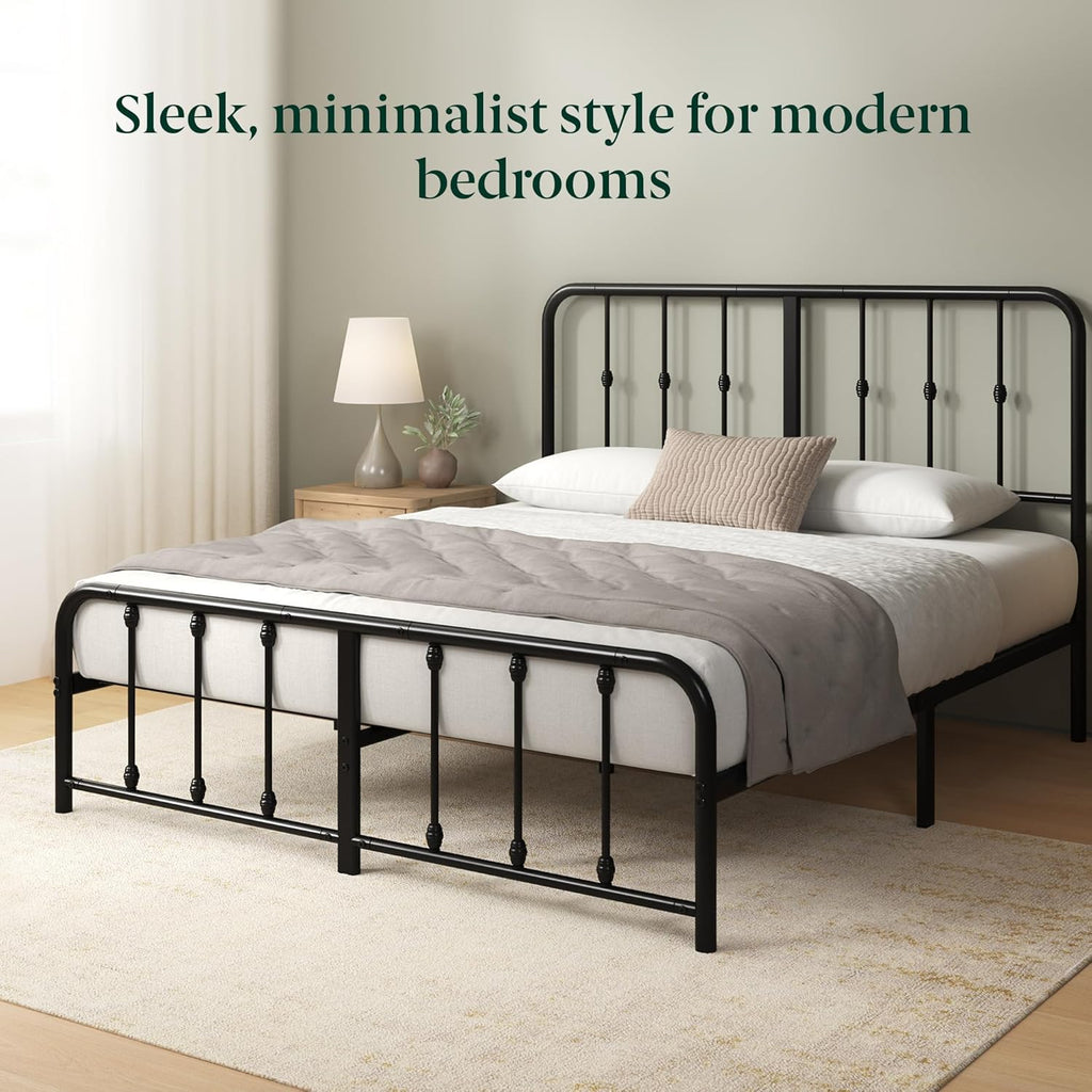 Zinus Leonardo Metal Platform Bed Frame, Victorian Spindle Style Headboard and Footboard, Heavy Duty Bed Base, Ample Underbed Space, Queen