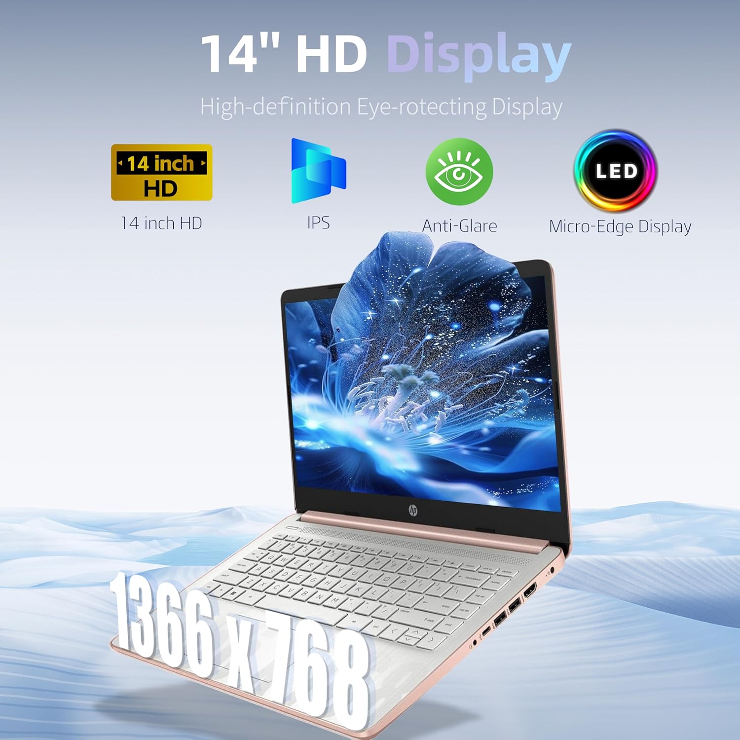HP Pavilion Laptop 2026 Notebook for Students & Remote Work, Intel N150, 128GB Storage, 500GB External HDD, Lightweight, Long Battery Life, Wi-Fi 6, 1 Year Office 365, Win 11 Home S, Pink