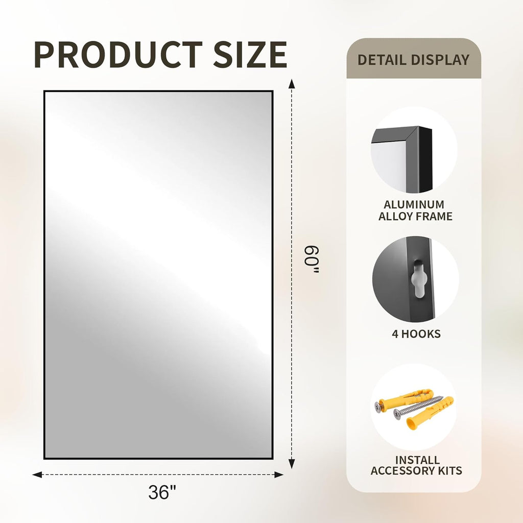 FICTOR Bathroom Vanity Mirror-Black,60x36 Inch, Shatterproof & Anti-Rust, Wall Mount Large Rectangle Mirrors with Metal Frame for Over Sink, Bathroom, Bedroom, Living Room,Entryway