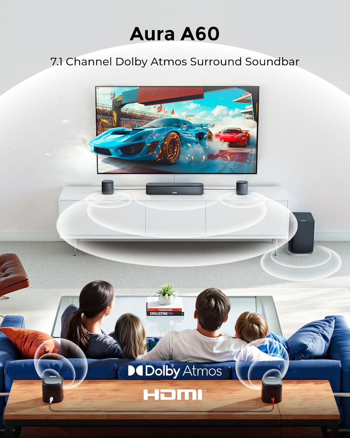 ULTIMEA 7.1ch Dolby Atmos Surround Sound System for TV, with 4 Surround Speakers, Surround Sound System Sound Bar with Subwoofer for Home Theater, App Control, HDMI eARC, Aura A60, 2026 Model