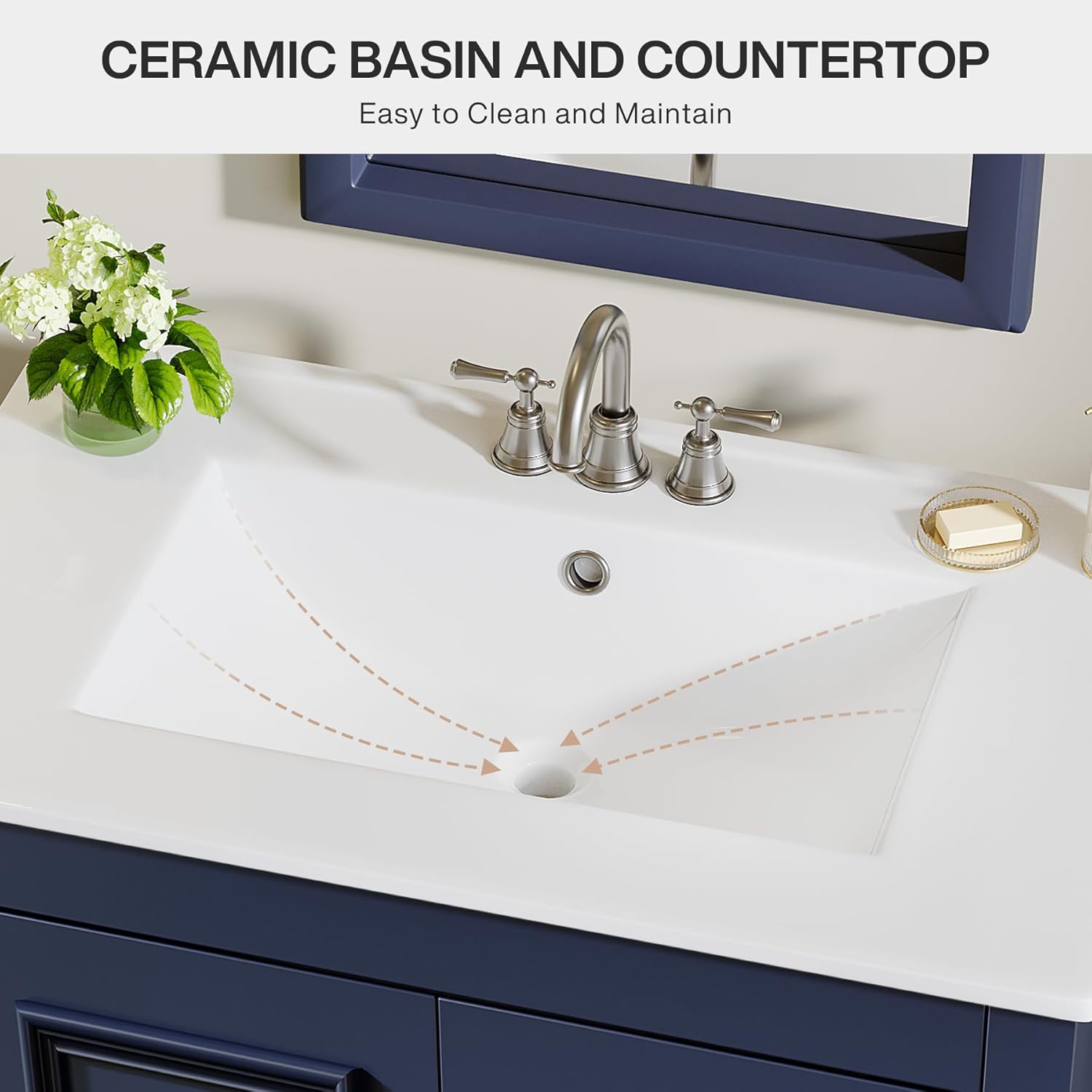 Tribesigns Modern Bathroom Vanity with Sink, Freestanding Bathroom Vanities Cabinet with Ceramic Basin Combo, Bathroom Sink Cabinet with 2 Doors and 1 Drawer, Solid Wooden Frame (Navy Blue, 30 INCH)