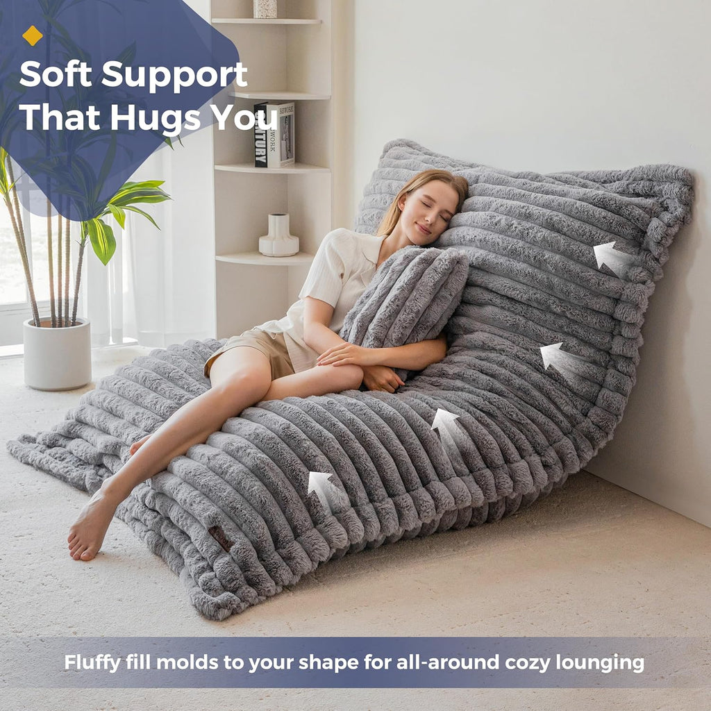 MAXYOYO Giant Bean Bag Chair with Pillow, 3 in 1 Convertible Bean Bag Chair for Adults with Washable Cover, Floor Cushion Stuffed Floor Lounger for Living Room Bedroom, Grey, Full