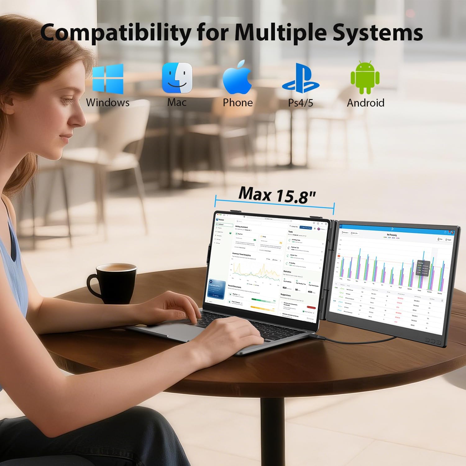 APILDELLA 14'' Dual Laptop Screen Extender, 1080P FHD Laptop Extended Monitor Portable with Speaker, Plug-Play Second Monitor for 13-16'' Laptops, Work with Mac, Window, Chrome