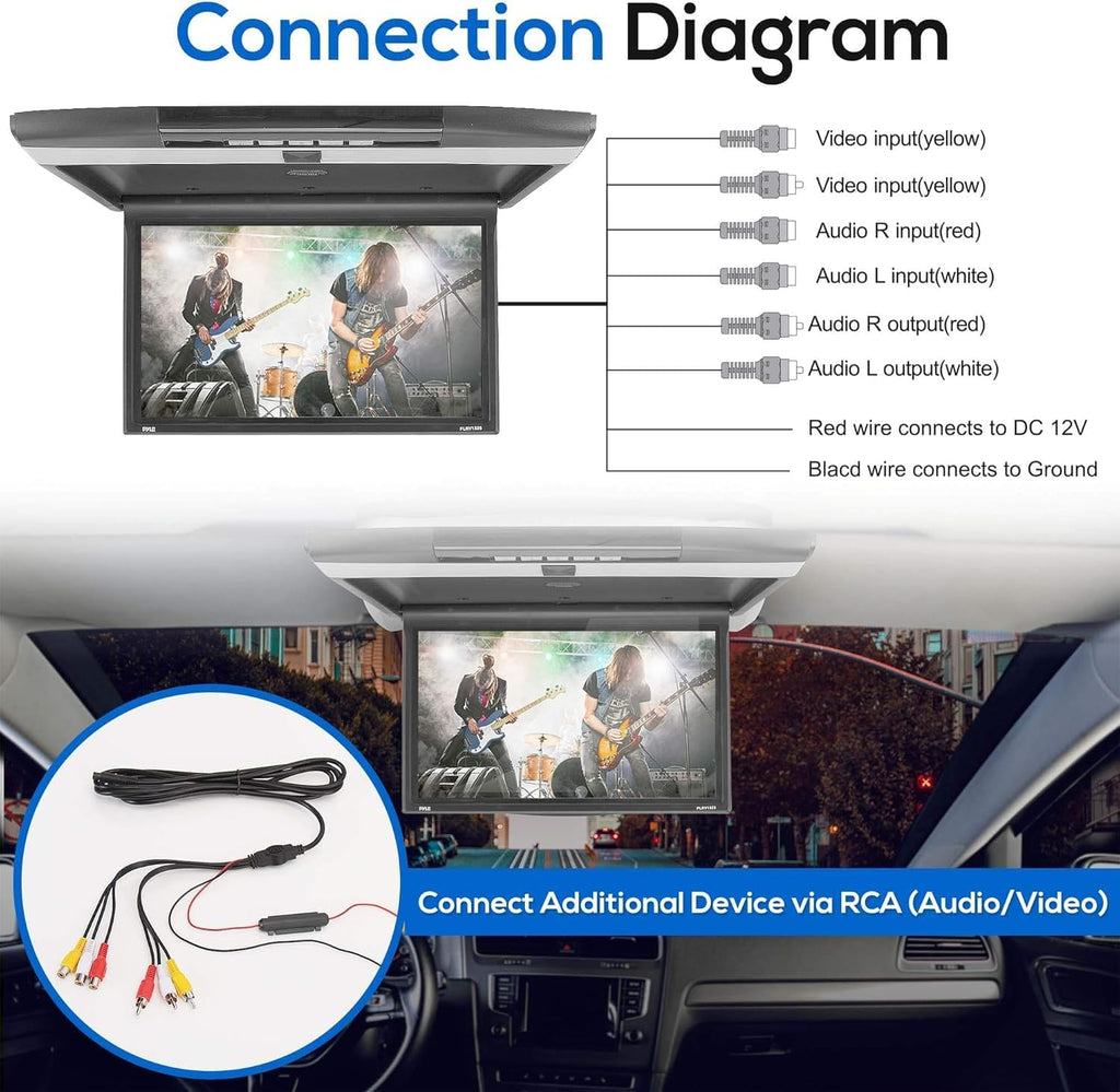 Pyle 15.6-Inch Overhead Flip-Down Car Monitor - Hi-Res 1680x800p Widescreen Car Roof Mount Monitor, Vehicle Flip Down Overhead Screen w/IR, FM Transmitter, USB/SD, HDMI, AV, Stereo Speaker -PLRV1525