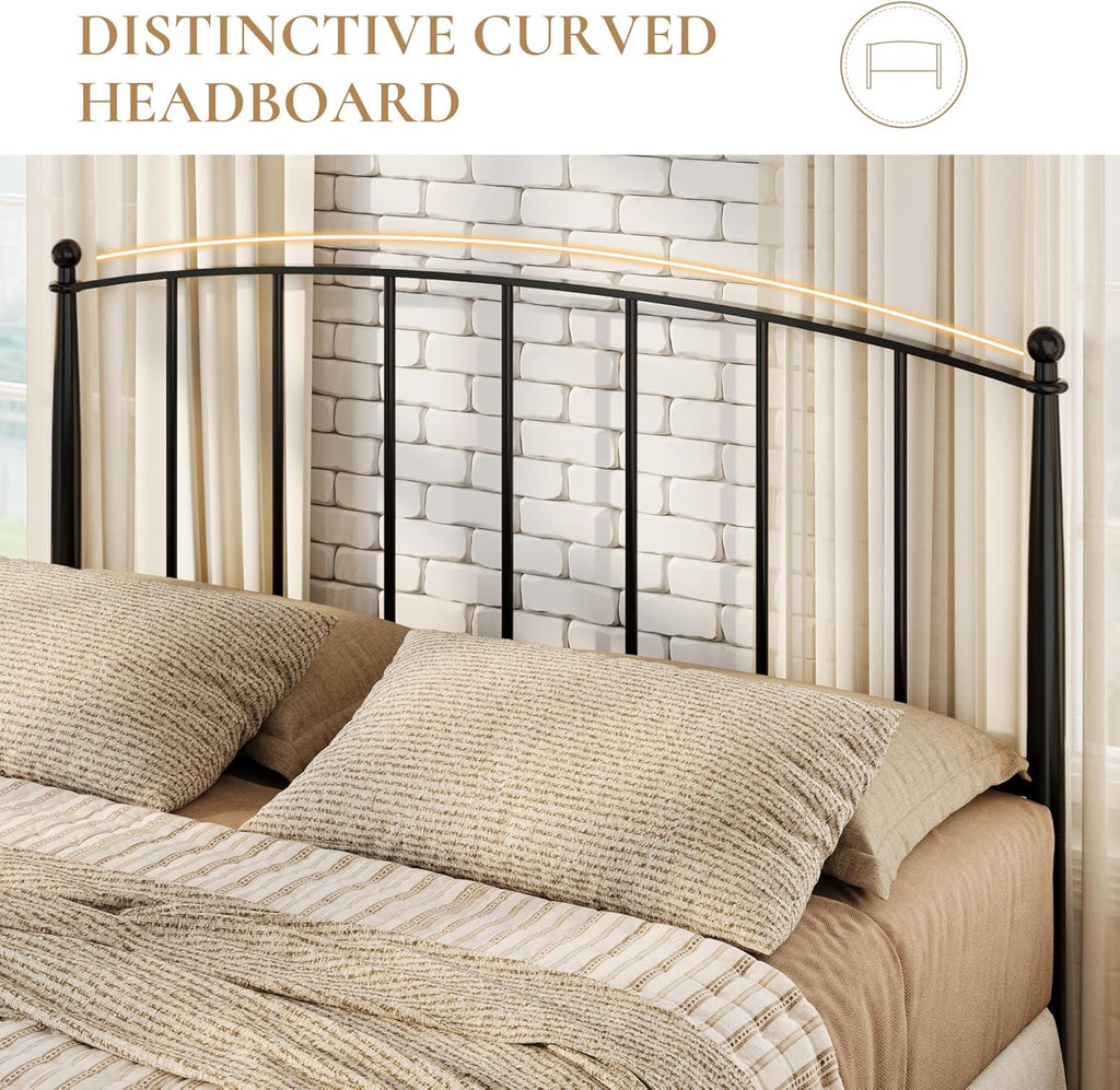 SHA CERLIN Queen Bed Frame, Metal Platform Bed with Victorian Style Iron-Art Headboard and Footboard, Easy Assembly, No Box Spring Needed, Black