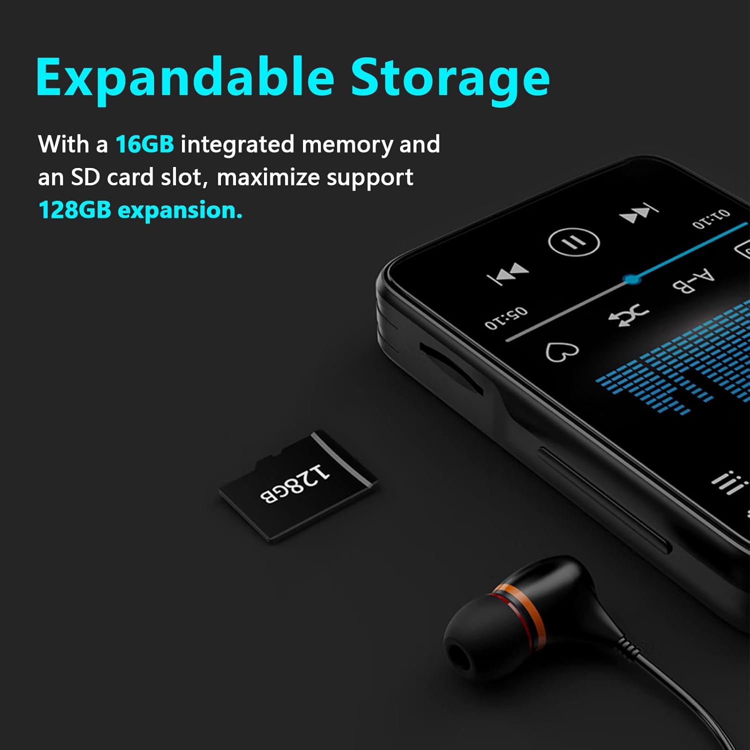 MP3 Player with Bluetooth 5.0, HiFi Portable Mp3 Mp4 Player Digital Music Player, 25H Playtime, 2.4" USB DAC with Speaker,FM Radio Voice Recorder,Support Expanded up to 128GB