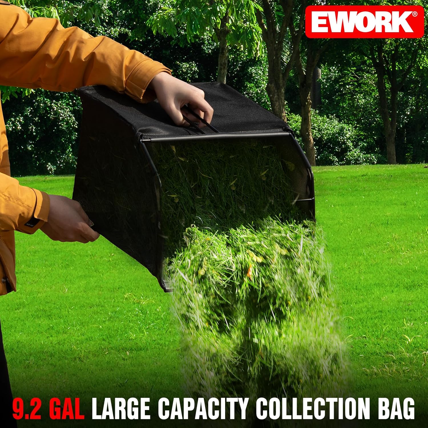 EWORK Electric Dethatcher and Scarifier 14-Inch 12 Amp 2-in-1 Lawn Dethatcher and Aerator with Collection Bag, Blade Replacement Without Tool, 5-Position Depth Adjustment for Gardening Care
