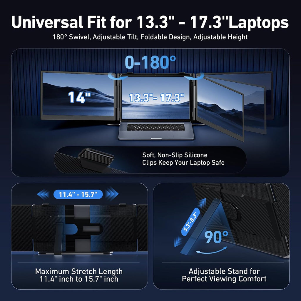 Vixtan 14" Triple Laptop Screen Extender, 3.0 lbs Lightweight FHD IPS Portable Monitor for Laptop, USB-C Plug & Play Multi Screen Attachment for 13-17.3" laptops with Windows/Mac/Chrome