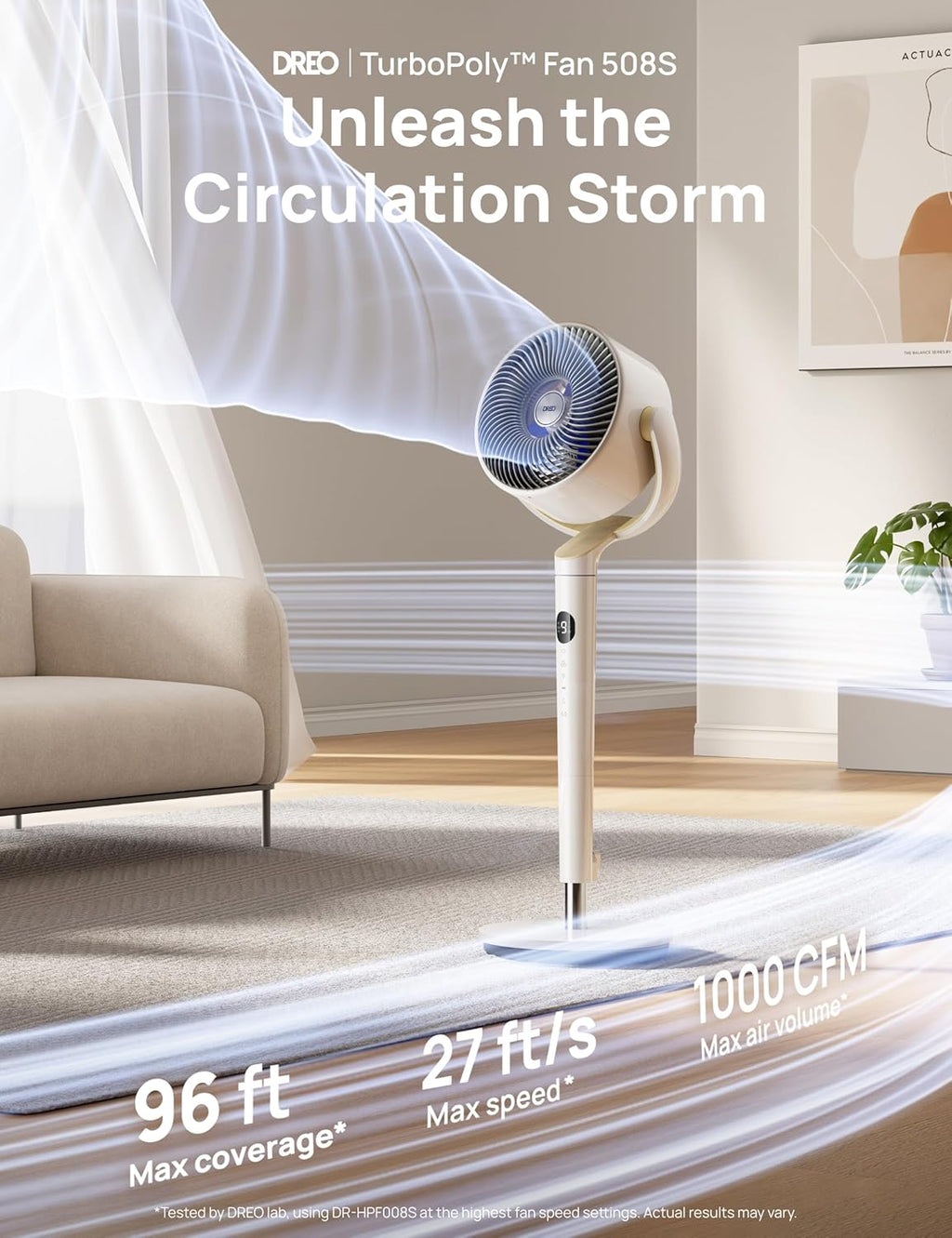 DREO Smart Fan for Bedroom, 120° +120° Omni-Directional Oscillating Fans, 100ft Quiet Pedestal Fan with RGB Light, 9 Speeds, 6 Modes, 20dB, 8H Timer, Wi-Fi/Voice/Alexa, 35-40" Floor Fans with Remote