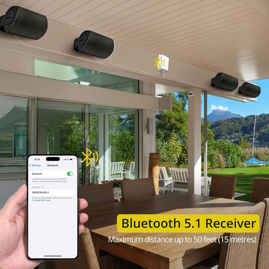 PROZOR Bluetooth 5.1 Power Amplifier for Outdoor Speakers, 4 Channel Bluetooth Amplifier for Speakers, 4*200W TPA3221 Speaker Amp with Waterproof Mounting Box for 4–8 Ohm Passive Speakers, Home Party