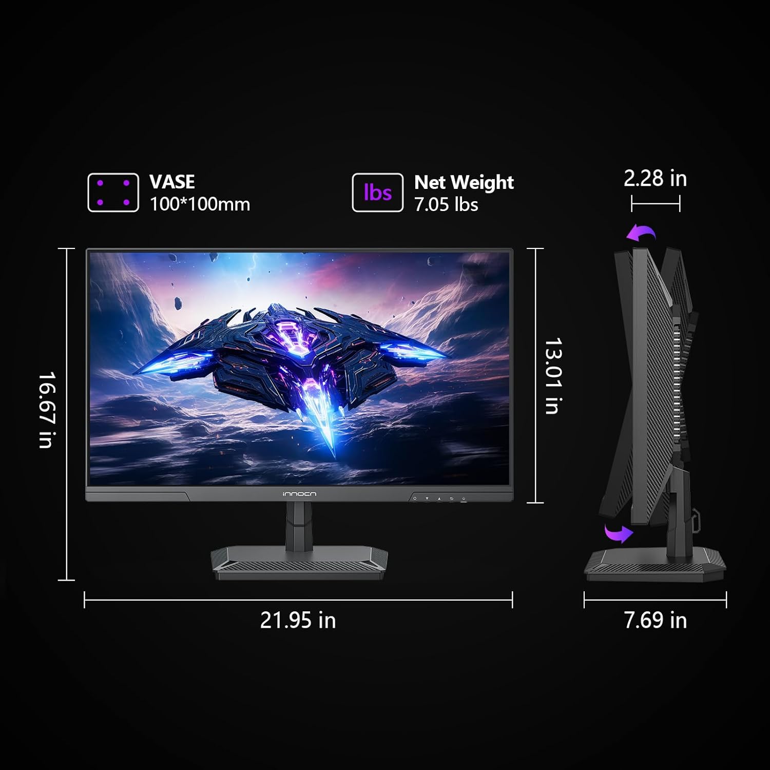 INNOCN 24.5 Inch Gaming Monitor 1440P 240Hz QHD 2K PC Desktop Gaming Screen Fast IPS HDMI 2.1 Display, DisplayPort, Built-in Speaker, 25G2S