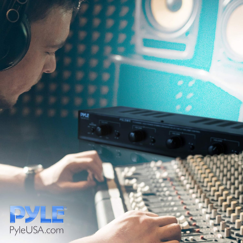 Pyle 4 Channel Speaker Selector Switch - Multi Zone Audio Distributor with Independent Volume Control, Compact Design, Supports Home Theater and Stereo Systems - PSLSW4.5