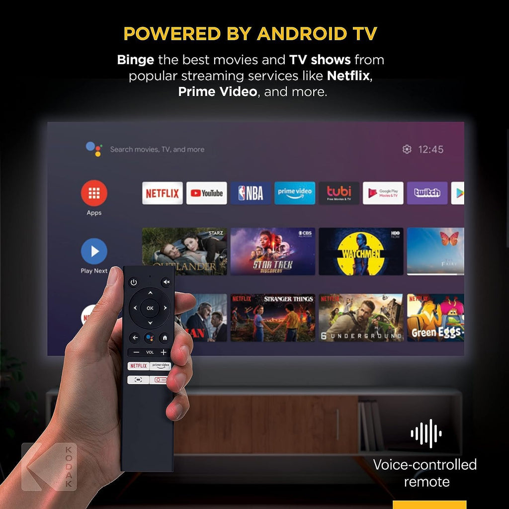 KODAK FLIK HD9 Smart Projector - White, 1080p HD - Smart TV with Android TV 10 & Google Assistant Remote - Portable Mini Projector 40"-150" Projection Range - Wi-Fi & Bluetooth 5.0 Wireless Casting