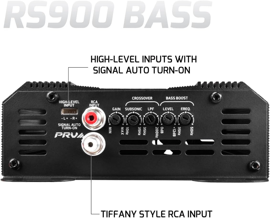 PRV AUDIO 900 Watts Mono Subwoofer Car Audio Amplifier RS900 BASS 1 Ohm – 12 Volts Monoblock Class D Amp, Built-in Crossover & Bass Boost with High Level Inputs
