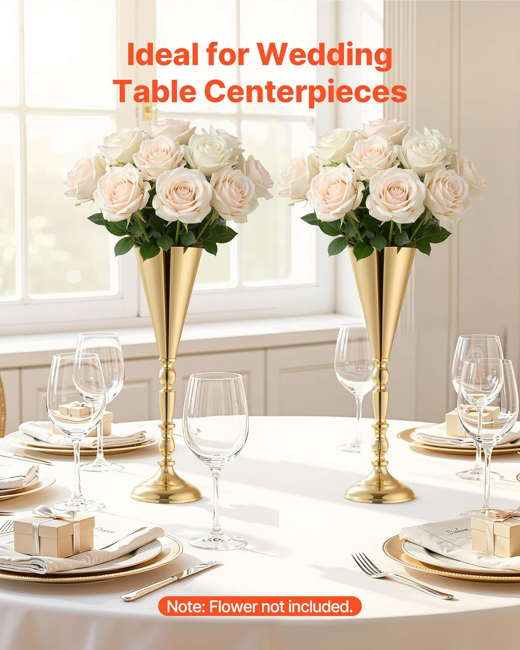 VEVOR 20 PCS Wedding Flower Vase, 16.9 in Tall Trumpet Flower Table Centerpieces, Banquet Vases Easy Installation, Electroplated Versatile Arrangement Stand for Party Events Home Decor Reception, Gold
